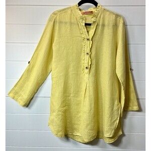 Made in Italy Tunic Top 100% LINEN Ruffle Accent Lagenlook Minimalist Large